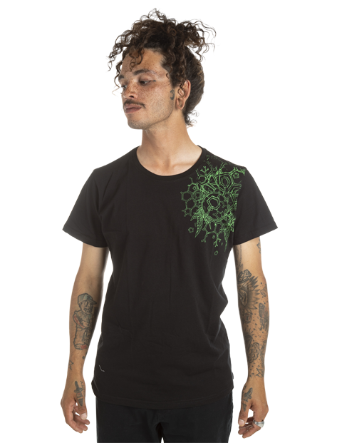 man wearing plazmalab deep inhale black t-shirt
